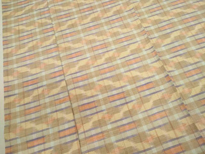 平和屋着物▽上質な紬　単衣　格子柄　正絹　逸品　CABF3034ze
