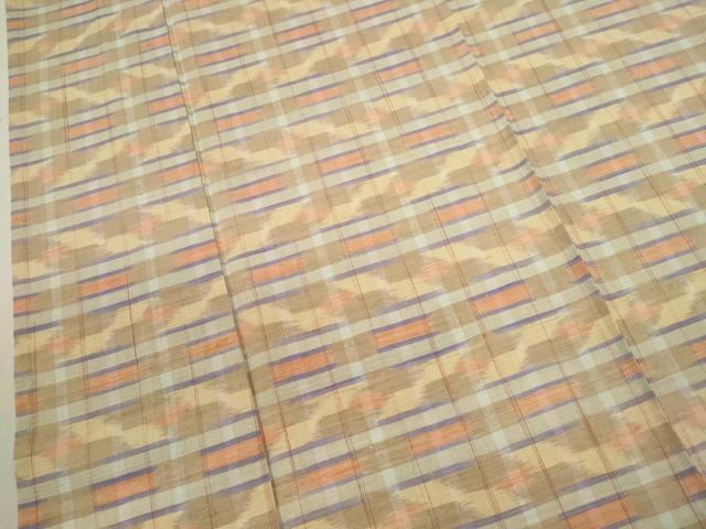 平和屋着物▽上質な紬　単衣　格子柄　正絹　逸品　CABF3034ze