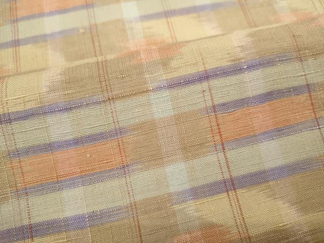 平和屋着物▽上質な紬　単衣　格子柄　正絹　逸品　CABF3034ze