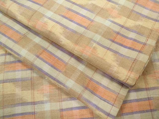 平和屋着物▽上質な紬　単衣　格子柄　正絹　逸品　CABF3034ze