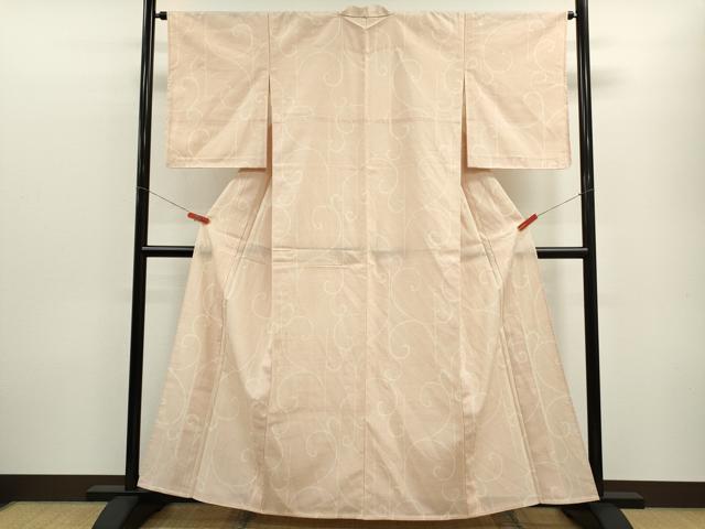平和屋着物▽本塩沢　単衣　110亀甲　唐草文　正絹　逸品　CABF3040ze