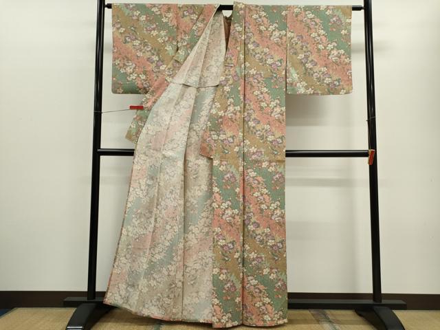 平和屋着物▽上質な小紋　単衣　枝花文　たたき染め　正絹　逸品　CABF3041ze