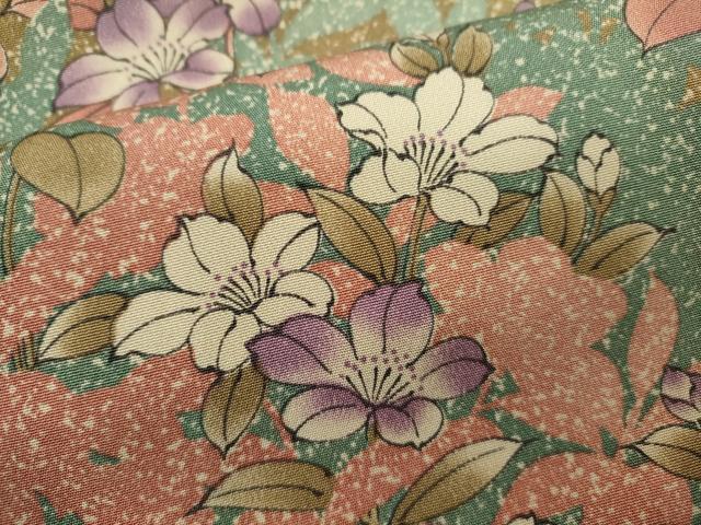 平和屋着物▽上質な小紋　単衣　枝花文　たたき染め　正絹　逸品　CABF3041ze