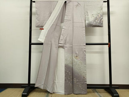 平和屋着物▽訪問着　単衣　駒刺繍　地紙重ね枝椿　暈し染め　金銀彩　ますいわ屋扱い　正絹　逸品　CABF3042ze