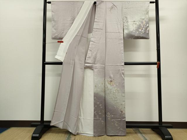 平和屋着物▽訪問着　単衣　駒刺繍　地紙重ね枝椿　暈し染め　金銀彩　ますいわ屋扱い　正絹　逸品　CABF3042ze
