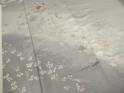 平和屋着物▽訪問着　単衣　駒刺繍　地紙重ね枝椿　暈し染め　金銀彩　ますいわ屋扱い　正絹　逸品　CABF3042ze