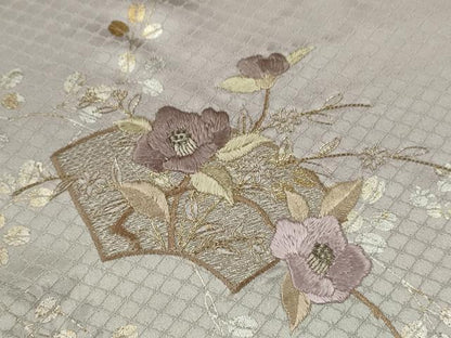 平和屋着物▽訪問着　単衣　駒刺繍　地紙重ね枝椿　暈し染め　金銀彩　ますいわ屋扱い　正絹　逸品　CABF3042ze