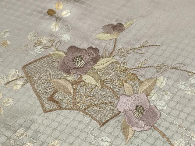 平和屋着物▽訪問着　単衣　駒刺繍　地紙重ね枝椿　暈し染め　金銀彩　ますいわ屋扱い　正絹　逸品　CABF3042ze