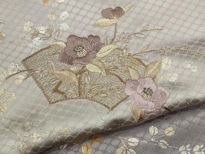 平和屋着物▽訪問着　単衣　駒刺繍　地紙重ね枝椿　暈し染め　金銀彩　ますいわ屋扱い　正絹　逸品　CABF3042ze