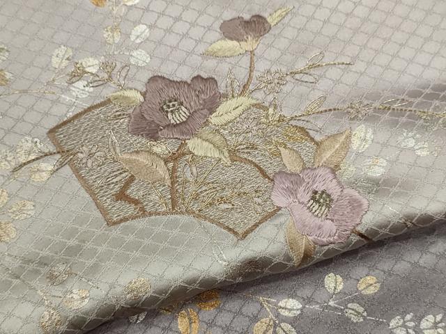 平和屋着物▽訪問着　単衣　駒刺繍　地紙重ね枝椿　暈し染め　金銀彩　ますいわ屋扱い　正絹　逸品　CABF3042ze