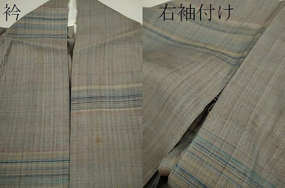 平和屋着物▽上質な紬　単衣　霞横縞文　正絹　逸品　CABF3043ze