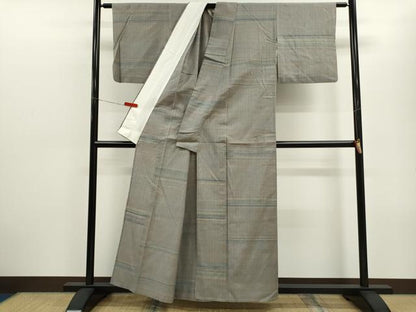 平和屋着物▽上質な紬　単衣　霞横縞文　正絹　逸品　CABF3043ze