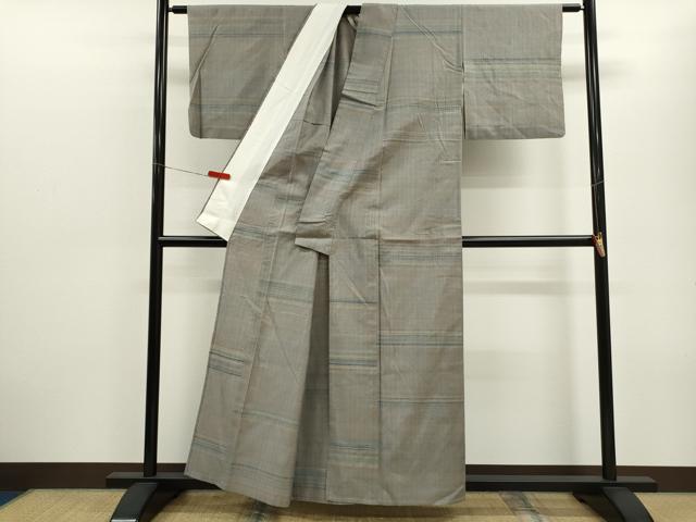 平和屋着物▽上質な紬　単衣　霞横縞文　正絹　逸品　CABF3043ze
