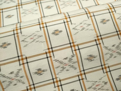 平和屋着物▽上質な紬　単衣　格子吉祥文　正絹　逸品　CABF3046ze