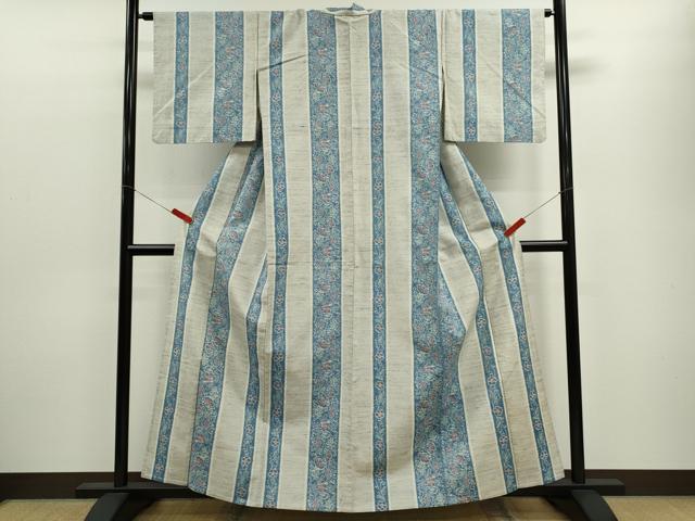 平和屋着物▽上質な紬　単衣　花唐草間道　正絹　逸品　CABF3051ze
