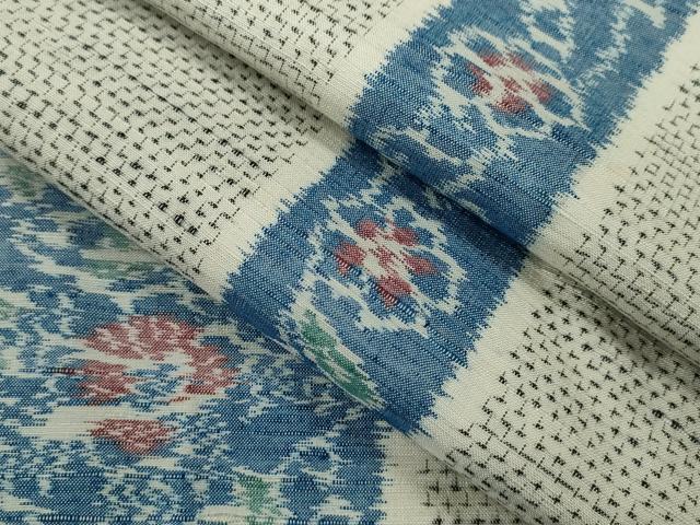 平和屋着物▽上質な紬　単衣　花唐草間道　正絹　逸品　CABF3051ze