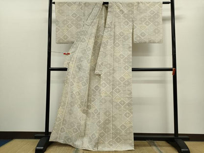 平和屋着物▽本塩沢　単衣　菱草花文　正絹　逸品　CABF3052ze