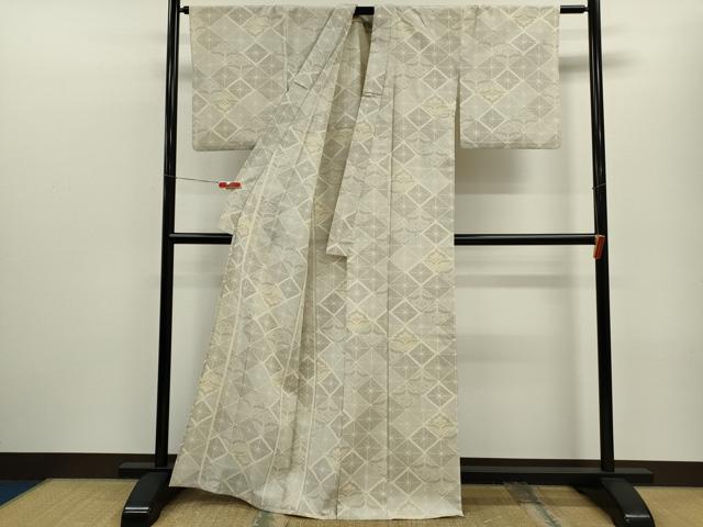 平和屋着物▽本塩沢　単衣　菱草花文　正絹　逸品　CABF3052ze