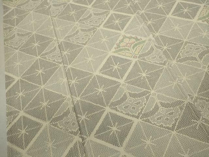 平和屋着物▽本塩沢　単衣　菱草花文　正絹　逸品　CABF3052ze