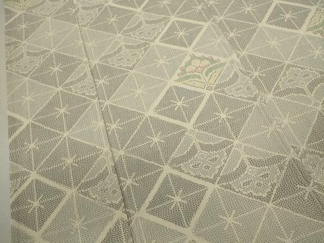 平和屋着物▽本塩沢　単衣　菱草花文　正絹　逸品　CABF3052ze