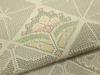 平和屋着物▽本塩沢　単衣　菱草花文　正絹　逸品　CABF3052ze
