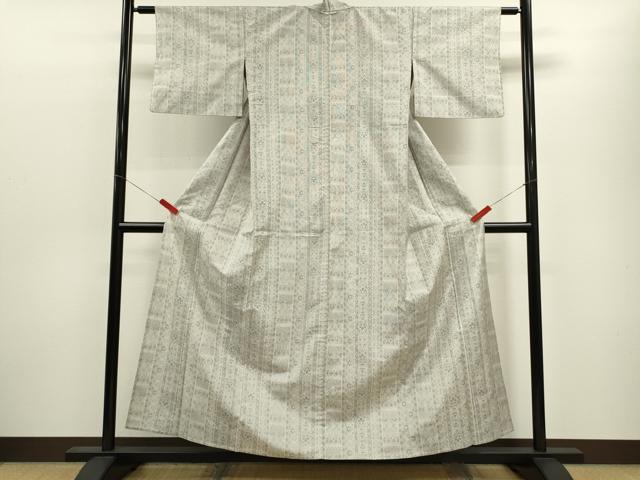 平和屋着物▽本場大島紬　白大島　単衣　9マルキ　吉祥草花間道　正絹　逸品　CABF3057ze