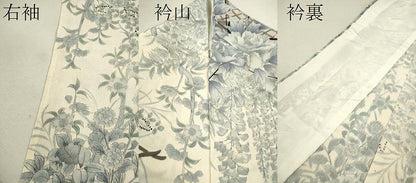 平和屋着物▽上質な小紋　単衣　花車文　鬼しぼ縮緬　正絹　逸品　CABF3058ze