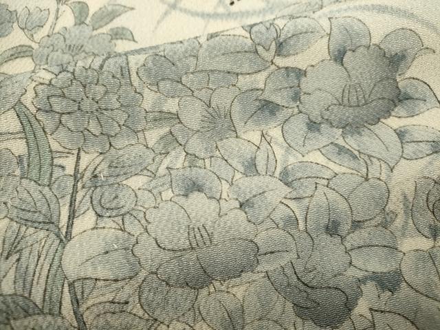平和屋着物▽上質な小紋　単衣　花車文　鬼しぼ縮緬　正絹　逸品　CABF3058ze
