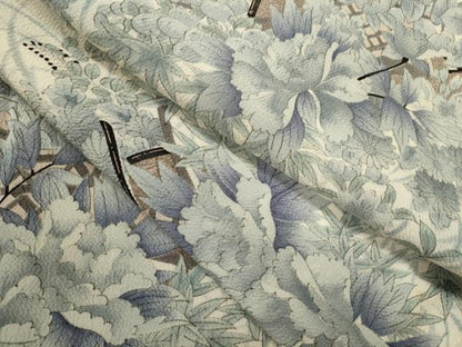 平和屋着物▽上質な小紋　単衣　花車文　鬼しぼ縮緬　正絹　逸品　CABF3058ze