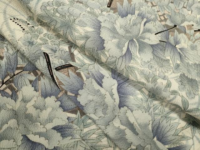平和屋着物▽上質な小紋　単衣　花車文　鬼しぼ縮緬　正絹　逸品　CABF3058ze