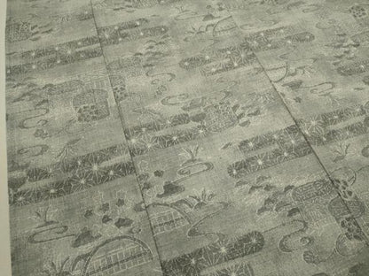 平和屋着物▽上質な紬　単衣　エ霞吉祥草花文　正絹　逸品　CABF3060ze