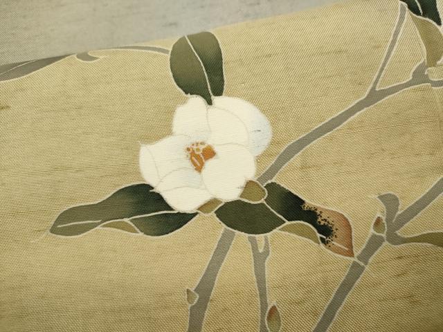 平和屋着物▽訪問着　単衣　白山紬　作家物　友禅　霞枝椿　正絹　逸品　CABF3062ze