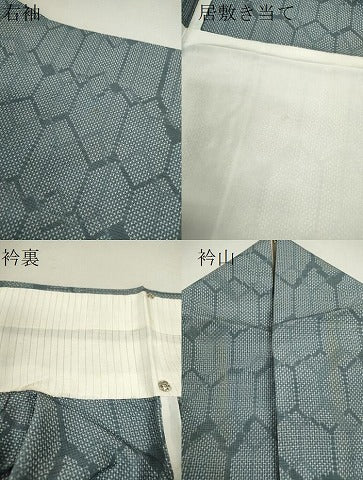 平和屋着物▽上質な紬　単衣　亀甲文様　正絹　逸品　CABF3067ze