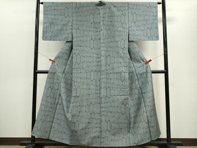 平和屋着物▽上質な紬　単衣　亀甲文様　正絹　逸品　CABF3067ze
