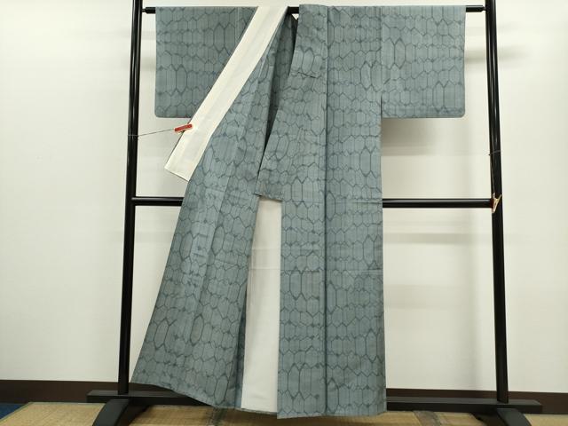 平和屋着物▽上質な紬　単衣　亀甲文様　正絹　逸品　CABF3067ze