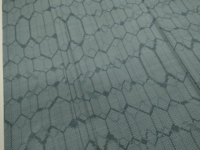 平和屋着物▽上質な紬　単衣　亀甲文様　正絹　逸品　CABF3067ze