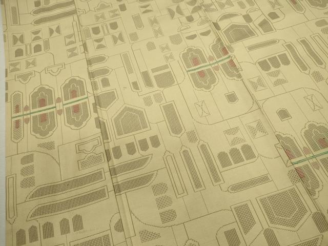平和屋着物▽上質な紬　単衣　幾何学文　正絹　逸品　CABF3071ze