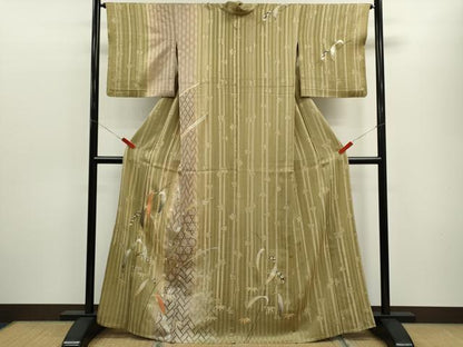 平和屋着物▽訪問着 単衣 駒刺繍 笹竹文 暈し染め 金銀彩 正絹 逸品 CABF3074ze