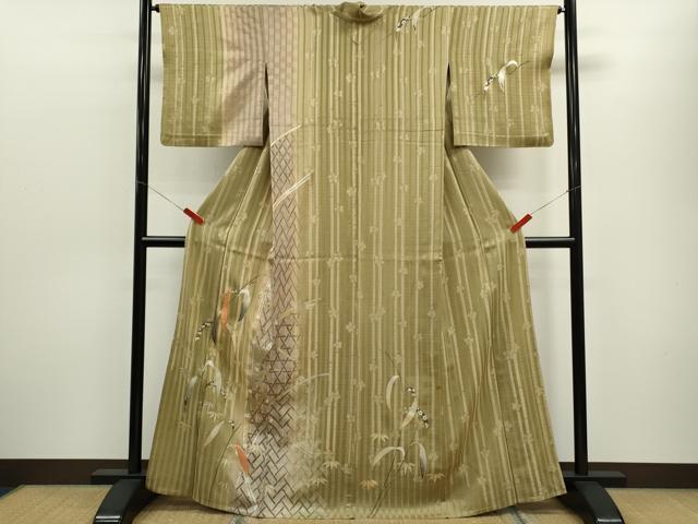 平和屋着物▽訪問着 単衣 駒刺繍 笹竹文 暈し染め 金銀彩 正絹 逸品 CABF3074ze
