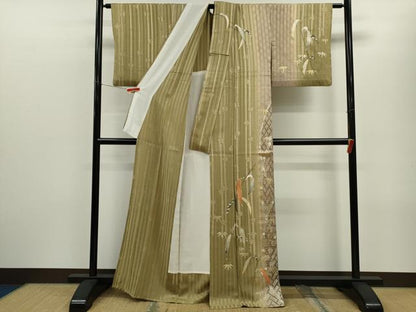 平和屋着物▽訪問着 単衣 駒刺繍 笹竹文 暈し染め 金銀彩 正絹 逸品 CABF3074ze