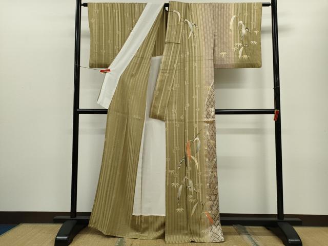 平和屋着物▽訪問着 単衣 駒刺繍 笹竹文 暈し染め 金銀彩 正絹 逸品 CABF3074ze