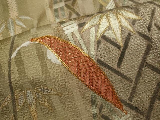 平和屋着物▽訪問着 単衣 駒刺繍 笹竹文 暈し染め 金銀彩 正絹 逸品 CABF3074ze