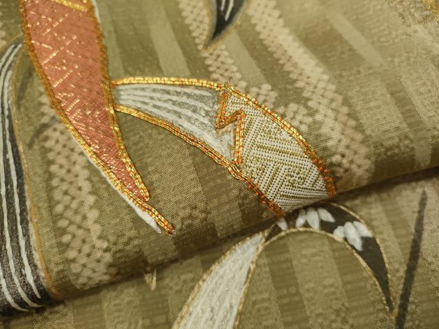 平和屋着物▽訪問着 単衣 駒刺繍 笹竹文 暈し染め 金銀彩 正絹 逸品 CABF3074ze