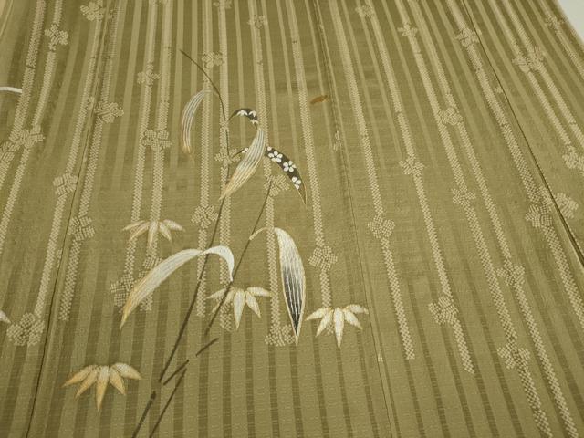 平和屋着物▽訪問着 単衣 駒刺繍 笹竹文 暈し染め 金銀彩 正絹 逸品 CABF3074ze