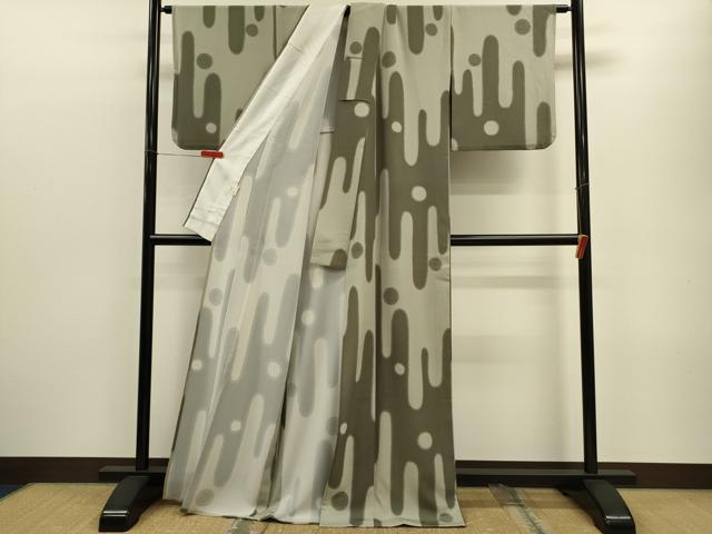 平和屋着物▽小紋　単衣　エ霞丸文　洗える着物　CABF3075ze
