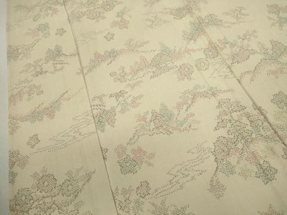 平和屋着物▽本塩沢　単衣　草花文　正絹　逸品　未使用　CABF3077ze