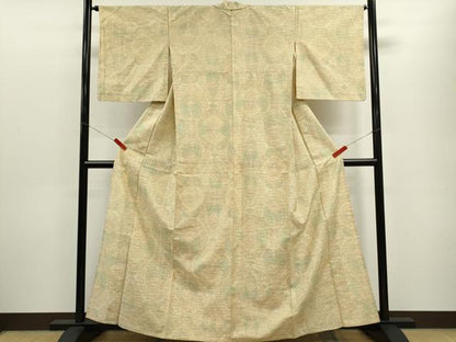 平和屋着物▽上質な紬　単衣　草花文　正絹　逸品　CABF3079ze