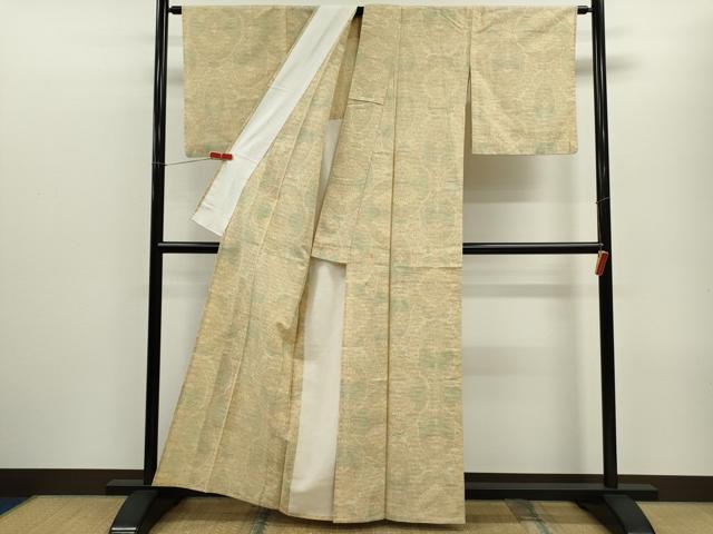 平和屋着物▽上質な紬　単衣　草花文　正絹　逸品　CABF3079ze