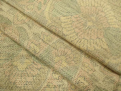 平和屋着物▽上質な紬　単衣　草花文　正絹　逸品　CABF3079ze