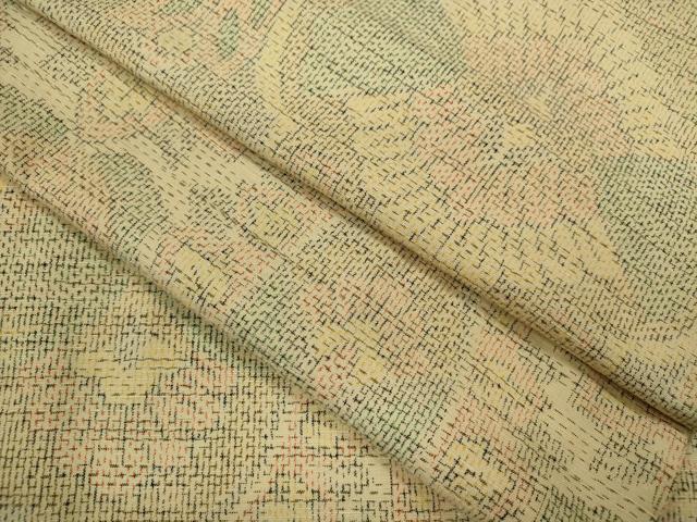平和屋着物▽上質な紬　単衣　草花文　正絹　逸品　CABF3079ze